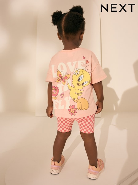 Coral Pink Looney Tunes Tweety Short Sleeve T-Shirt and Cycle Shorts Set (3mths-7yrs) (AJ2612) | 64 QAR - 84 QAR