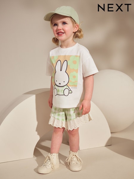 Green Gingham Miffy Short Sleeve 100% Cotton T-Shirt and Shorts Set (3mths-7yrs) (AJ2615) | €19 - €25