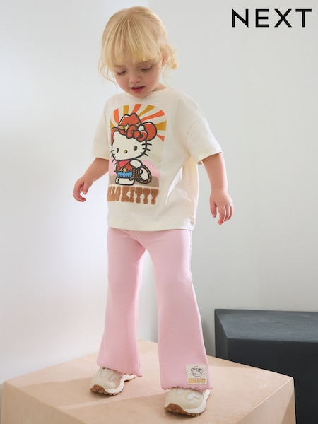 Ecru/Roz - Hello Kitty Short Sleeve T-Shirt and Flare Leggings Set (3mths-7yrs) (AJ2616) | 112 LEI - 142 LEI