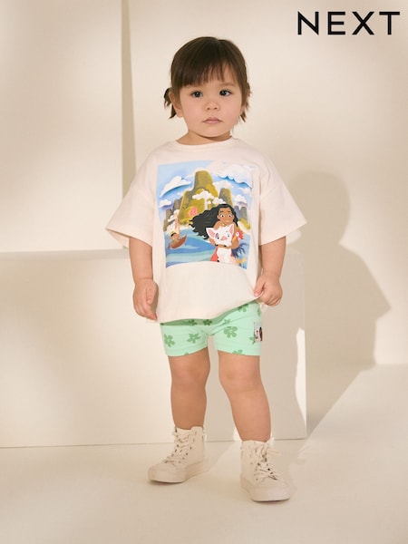 Green/Ecru Disney Moana Short Sleeve T-Shirt and Cycle Shorts Set (3mths-7yrs) (AJ2617) | AED71 - AED91