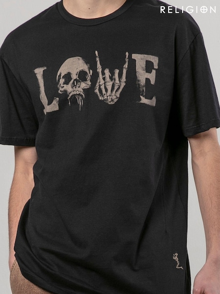 črna - Religion Love 100% Cotton T-Shirt (AJ2622) | € 46