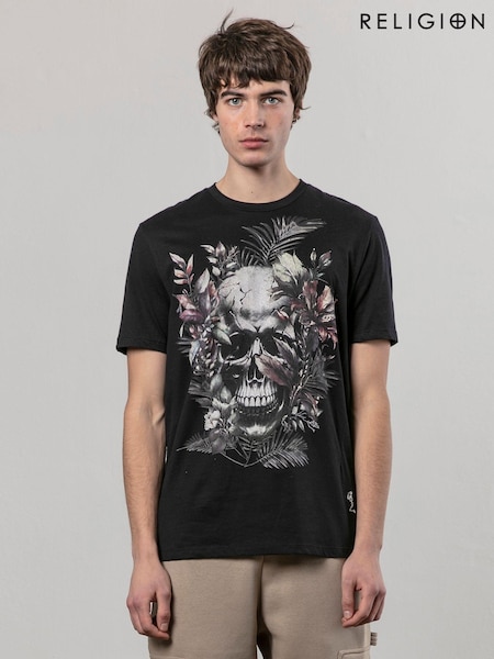 Religion Black Botanical 100% Cotton T-Shirt (AJ2628) | €50