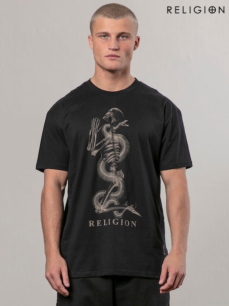 Religion Black Xray Skel N Snake Print 100% Cotton T-Shirt (AJ2634) | AED204