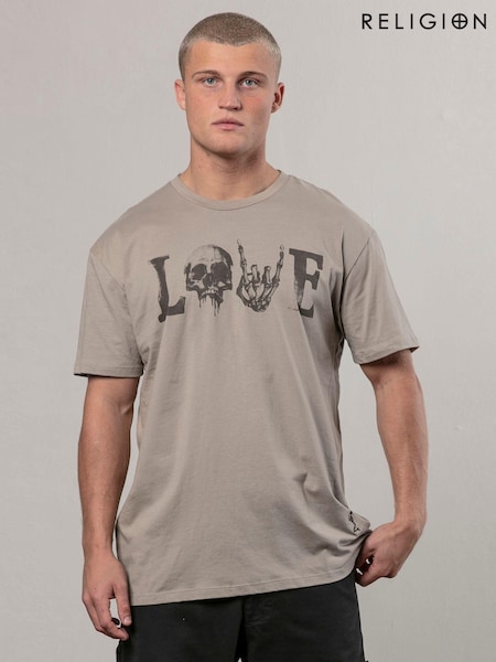 Religion Grey Love 100% Cotton T-Shirt (AJ2639) | €44