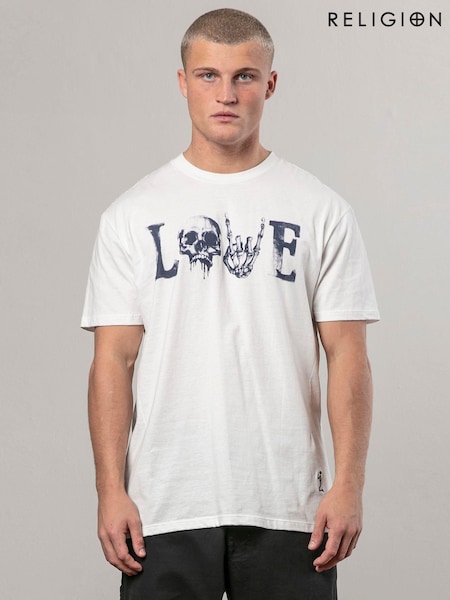 Alb - Tricou Religion Love 100% din bumbac (AJ2646) | 261 LEI