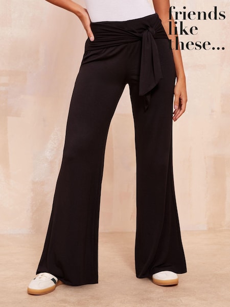 Friends Like These Black Tie Waist Jersey Straight Leg Trousers (AJ2658) | €36