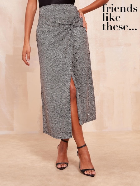 Friends Like These Silver Glitter Twist Midi Skirt (AJ2663) | €20