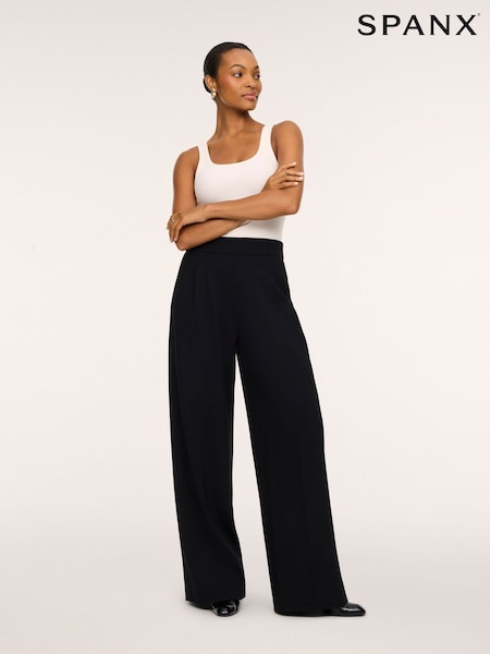 Black - Spanx Perfect Fit Ponte Pleated Wide Leg Trousers