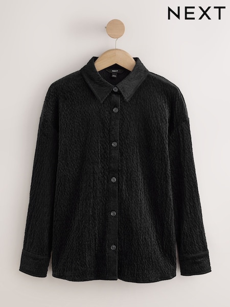 Black - Soft Cord Long-sleeve Shirt With Modal