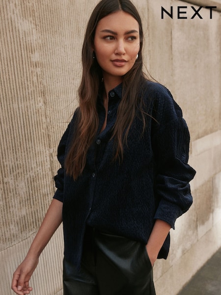 ពណ៌ទឹកសមុទ្រ - Soft Cord Long-sleeve Shirt With Modal