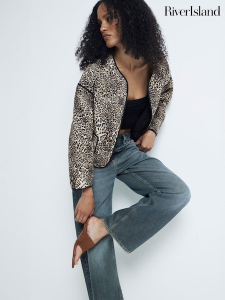 River Island Brown Long Sleeve Leopard Print 100% Cotton Jacket (AJ3450) | € 38