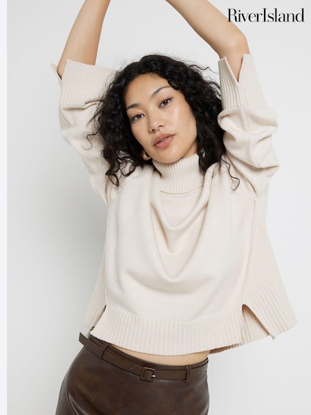 Cream - River Island Guler înalt Pulover (AJ3455) | 182 LEI