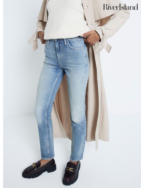 River Island Blue Slim High Rise Ankle Graze 100% Cotton Straight Jeans (AJ3459) | €63