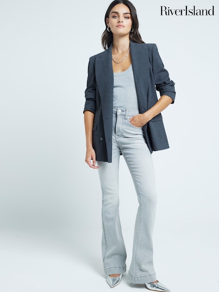 River Island Grey Black High Rise Tummy Hold Flared Jeans (AJ3464) | €35