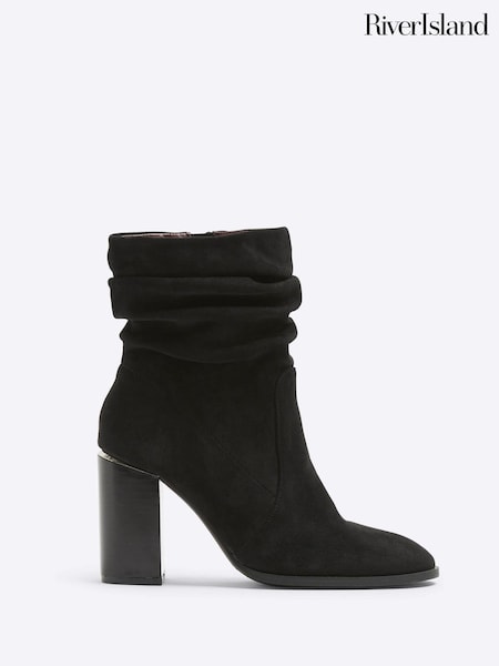 River Island Black Slouch Heeled Ankle Boots (AJ3470) | 238 QAR