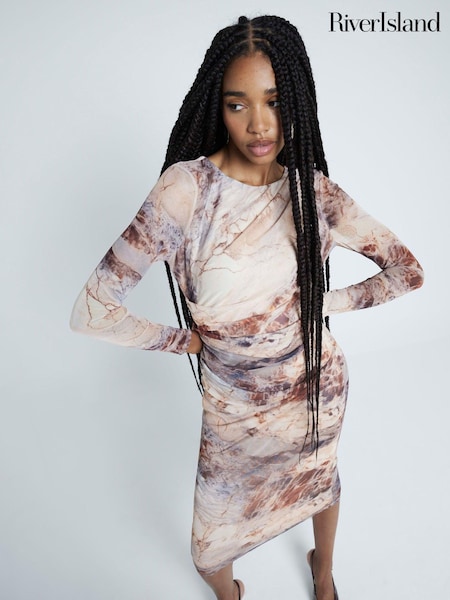 River Island Brown Drape Printed Column Dress (AJ3489) | 111 QAR