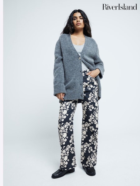 River Island Black Petite Relaxed Straight Floral 100% Cotton Jeans (AJ3493) | €21