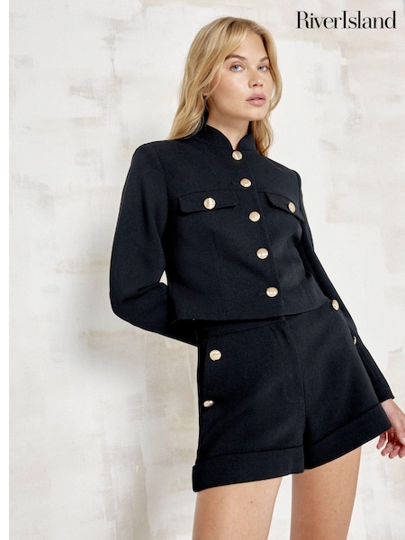 River Island Black Button Detail Tailored Shorts (AJ3495) | €27