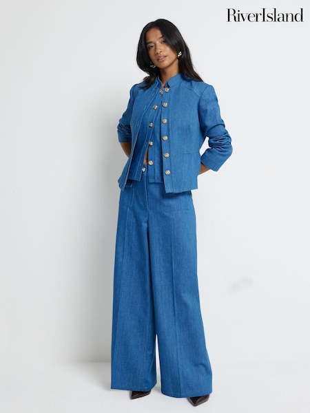 River Island Blue Petite Pocket Wide Leg 100% Cotton Trousers (AJ3510) | €37