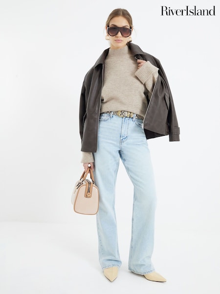 River Island Light Blue High Waisted Relaxed Straight 100% Cotton Jeans (AJ3511) | ₪256