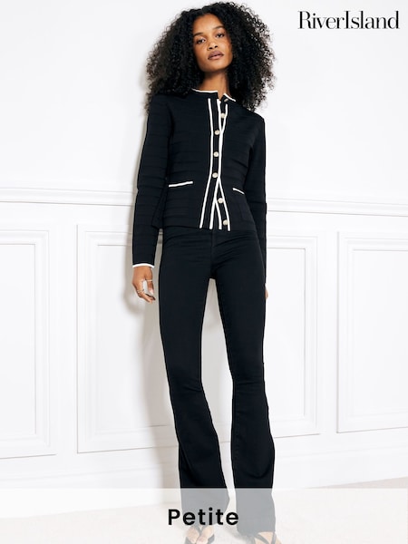 River Island Black 1 Petite High Rise Tummy Hold Flare Jeans (AJ3512) | $93
