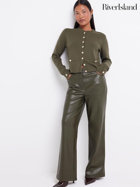 River Island Green Petite Relaxed Straight Leg 100% Cotton Trousers (AJ3514) | €17.50