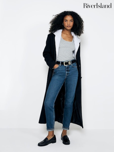 River Island Dark Blue High Rise Bum Sculpt Mom Denim Jeans (AJ3523) | AED145