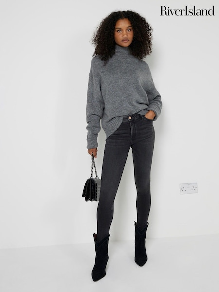 Negru - Blugi skinny cu talie medie River Island (AJ3541) | 328 LEI