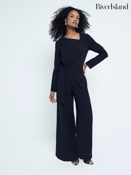 River Island Black Tailored Wrap Front Jumpsuit (AJ3545) | €45