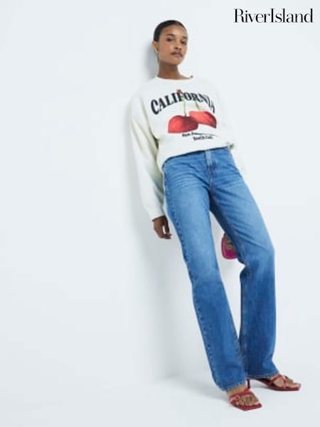 River Island Slim High Rise Striaght Stretch 100% Cotton Jeans (AJ3558) | 188 LEI