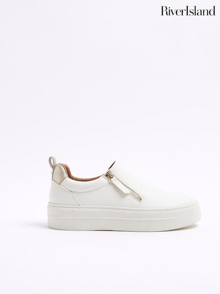 River Island White Wide Fit Laceless Platform Trainers (AJ3559) | AED105