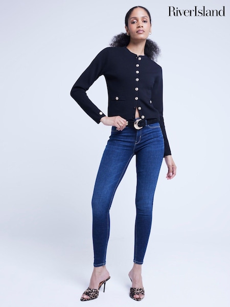 River Island Blue Mid Rise Bum Sculpt Skinny Jeans (AJ3574) | €67