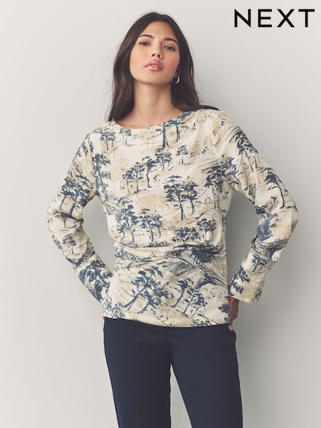 Blue/Ecru Long Sleeve Ruched Detail Blouse (AJ3592) | €45