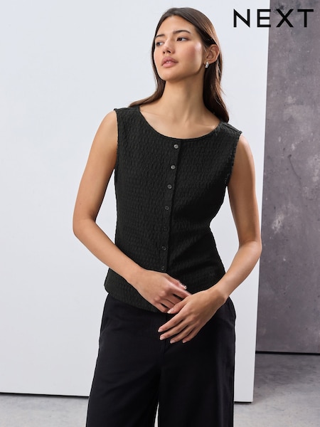 שחור - Textured Button Through Waistcoat (AJ3593) | ‏80‏₪