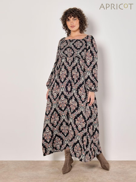 Apricot Black Folk Diamond Smock Midi Dress (AJ3610) | €27