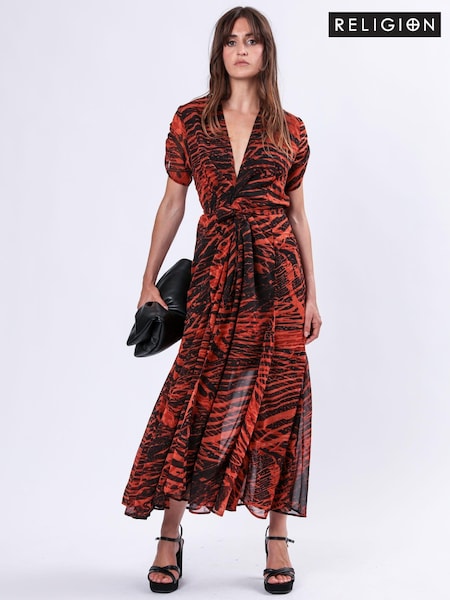Religion Red Delight Maxi Wrap Dress With Cap Sleeve in Beautiful Prints (AJ3635) | €73