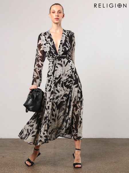 Religion Black Flash Maxi Dress With Multi Tying Wrap Options (AJ3637) | 364 QAR