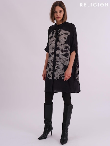 Harmaa - Religion Oversized Twist Tunic Dress With Large Leopard Leaf Print (AJ3642) | €150
