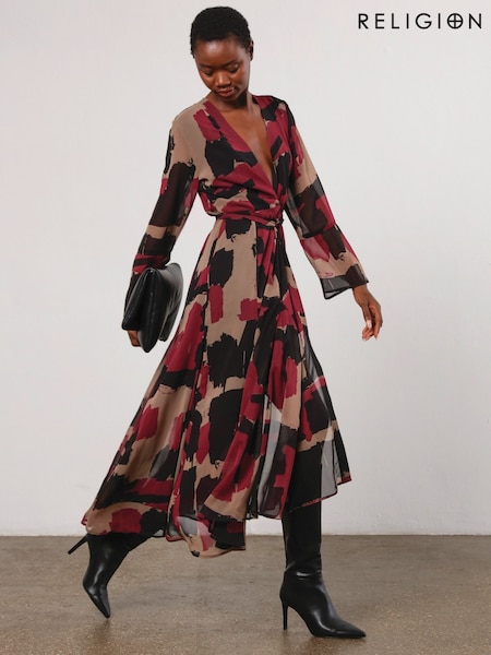 Religion Red Flash Maxi Dress With Multi Tying Wrap Options (AJ3652) | €80