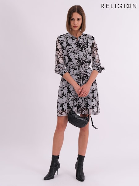 Religion Black Solstice Kaftan Shirt Dress with Tie waist (AJ3666) | €79