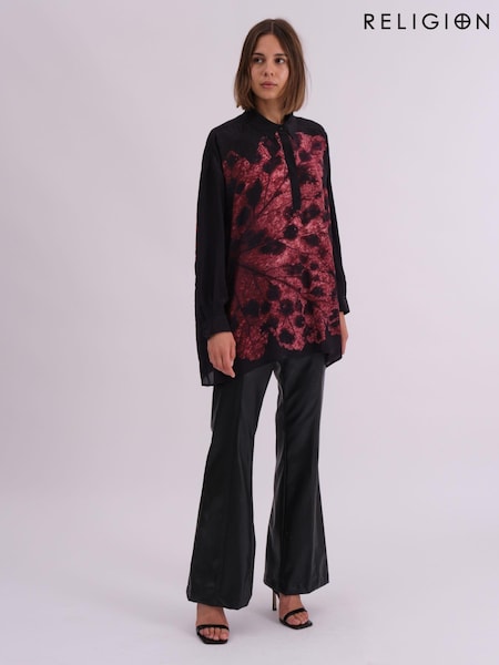 Religion Red Oversized Twist Shirt In Beautiful Bold Placement Prints (AJ3670) | 421 QAR