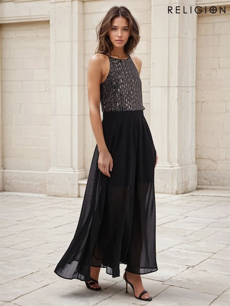 Religion Lucy Maxi Dress With Hand Beaded Bodice And Full Sheer Skirt (AJ3675) | €170