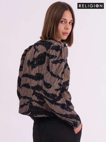 Religion Natural Shine Shirt Blouse In Animal Print With Allover Sequin Pattern (AJ3677) | 4,206 UAH
