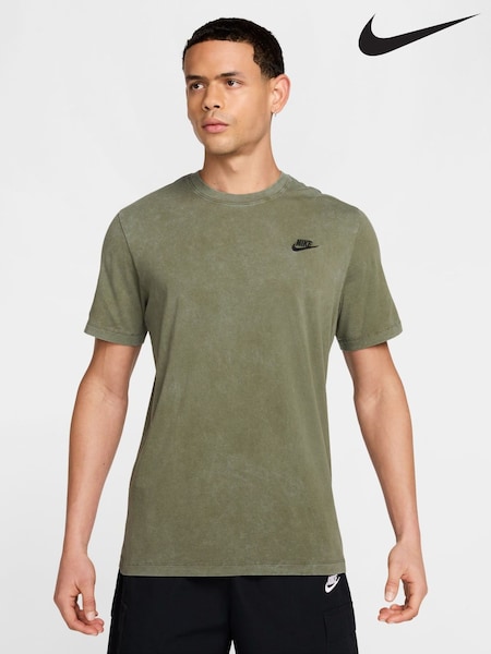 Nike Medium Olive Green Club Premium Washed T-Shirt (AJ3752) | €47