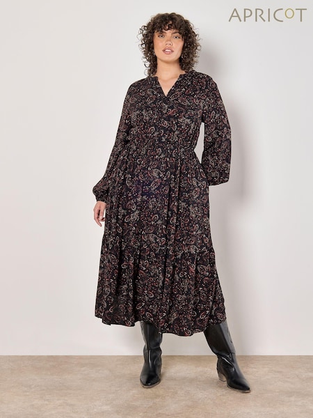 Apricot Black Painterly Paisley Midi Dress (AJ3788) | €59