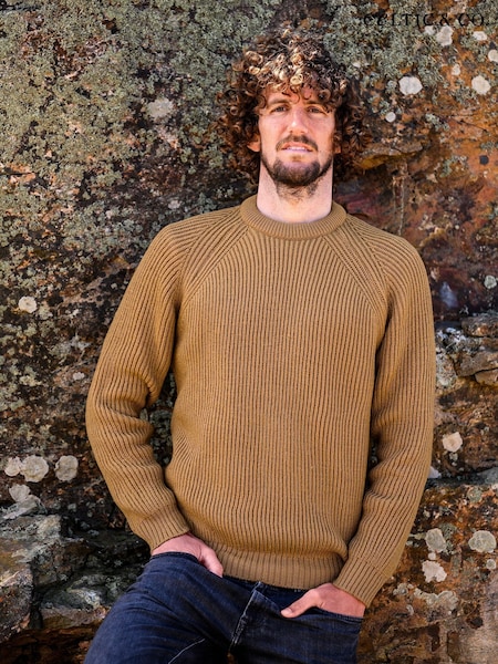 Ruskea - Celtic & Co. Mens Fishermans Ribbed Jumper (AJ3810) | €203