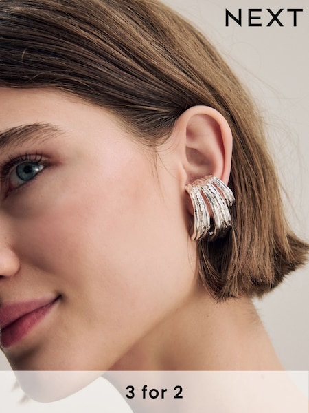 Silver Tone Molton Over The Lobe Stud Earrings (AJ4068) | AED50