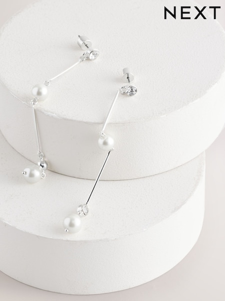 Silver Tone Bridal Pearl Effect Drop Earrings (AJ4074) | €18