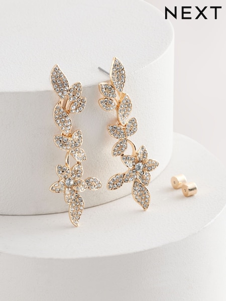 Gold Tone Bridal Flower Print Drop Earrings (AJ4076) | €18