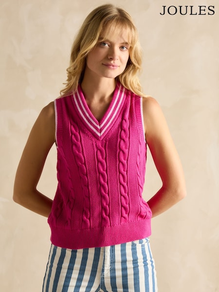 Joules Deuce Pink Cable Knitted Cotton Vest (AJ4156) | R$ 495
